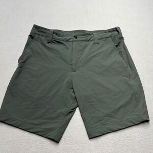 American Giant Mens Roughneck Shorts 32 Olive Green Nylon Stretch Made in USA